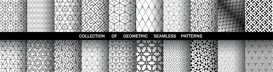 Geometric set of seamless black and white patterns. Simple vector graphics.