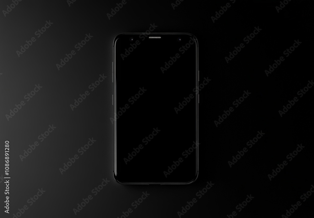 Poster high-resolution black smartphone with minimalistic design rounded edges front camera cutout glossy t