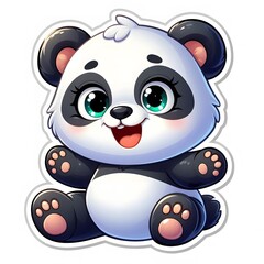 Obraz premium AI Generate of Sticker Panda or Giant Panda in cartoon style with a happy expression, isolated in white background