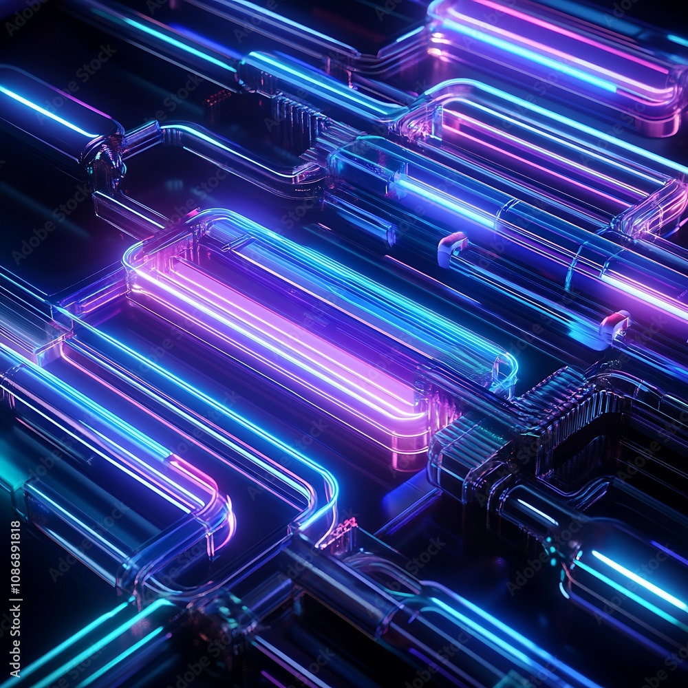 Aufkleber abstract futuristic neon light tubes with glowing patterns creating a vibrant and dynamic technology