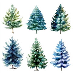 Obraz premium collection of Christmas trees in watercolor
