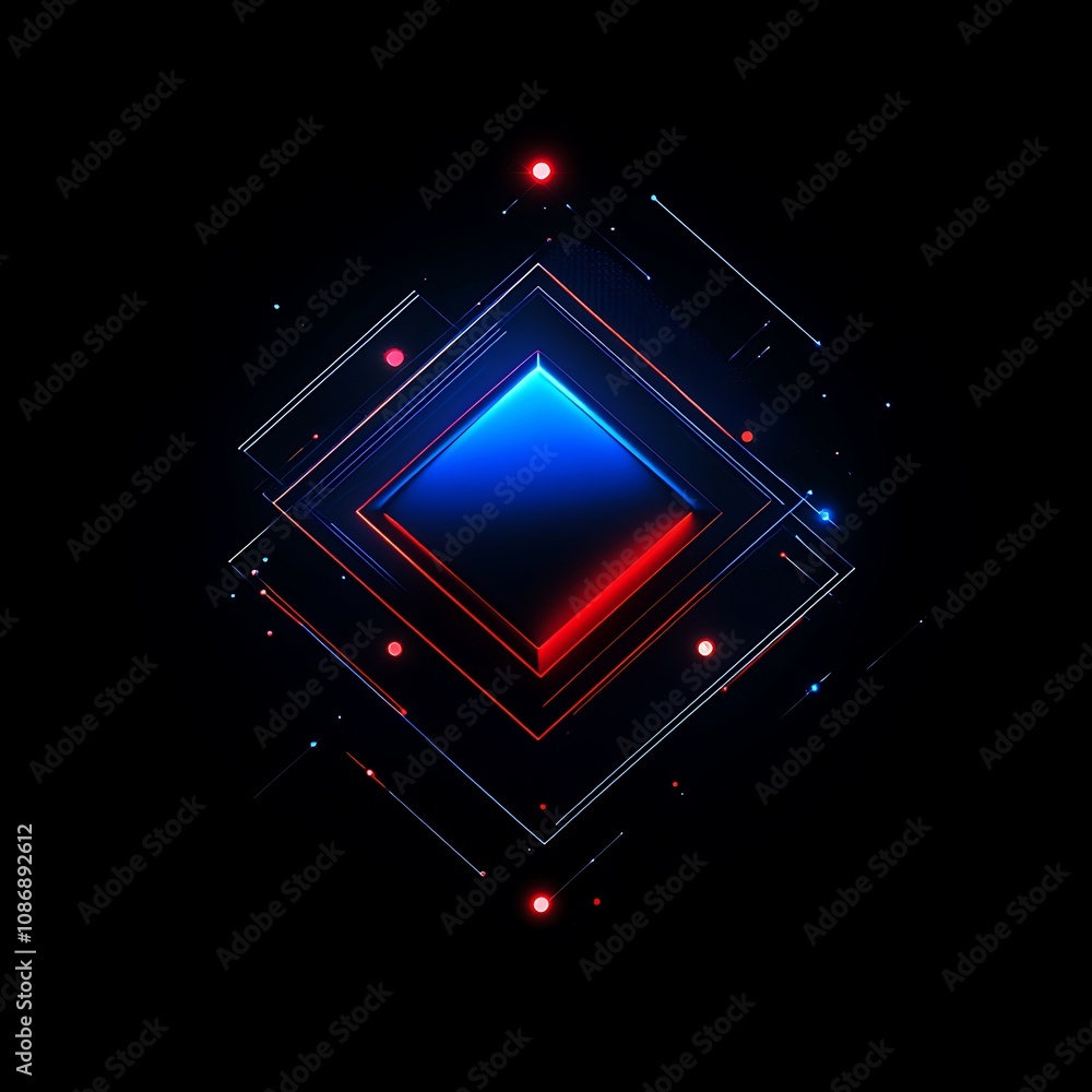 Poster abstract geometric design with vibrant blue and red shades on a dark background displaying dynamic s