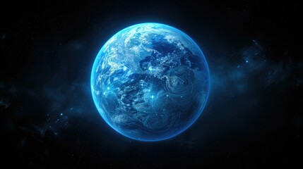 Fototapeta premium A blue planet Earth in space with nebulae in the background.