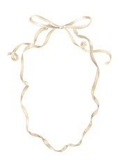 A beige watercolor design of a ribbon wreath. The graceful, vintage style and oval blank copyspace make it suitable for wedding invitations, greeting cards, or holiday themed decorative frame borders