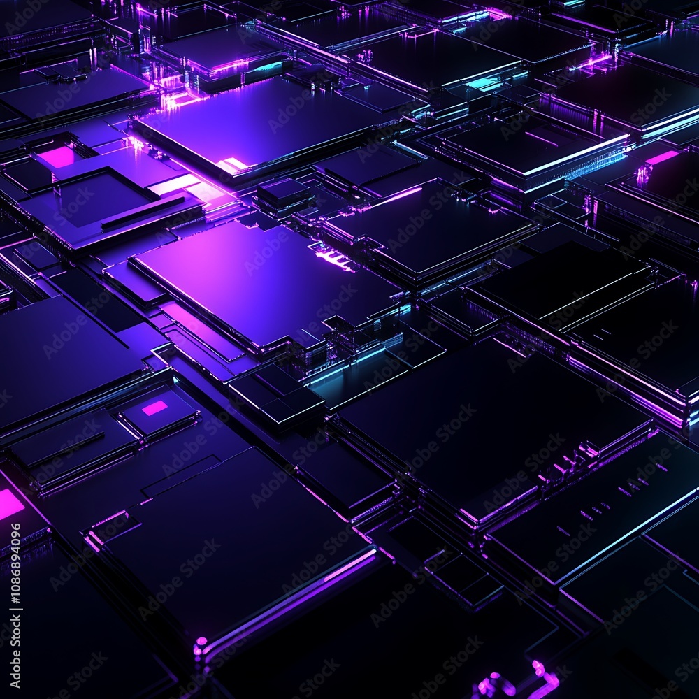 Poster abstract high-tech background with glowing circuit patterns and vibrant neon colors for digital inno