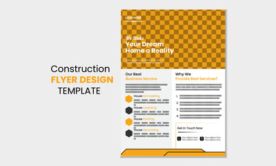 Construction business flyer design , a4 template layout and essential design features, flyer, leaflets decoration for printing, and presentation 
