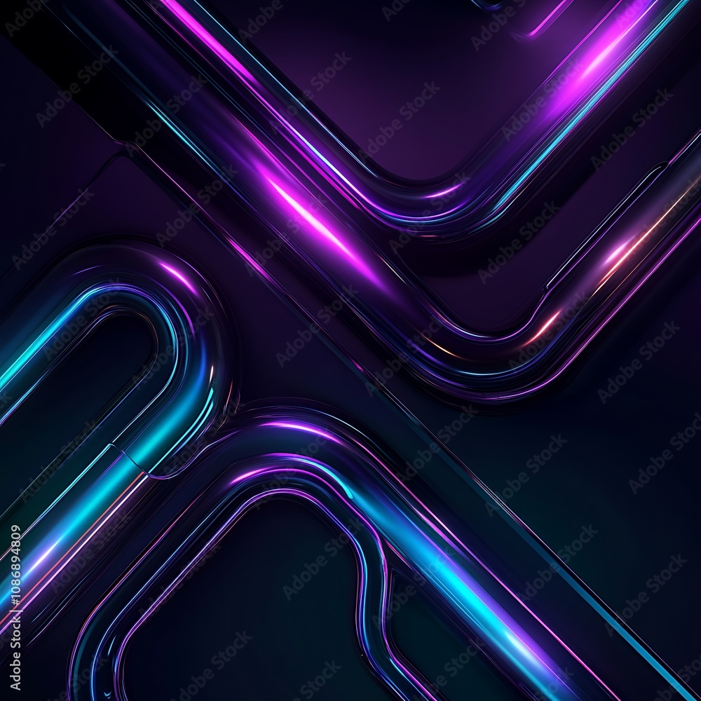 Poster abstract neon glowing lines forming intricate patterns in a dark background, showcasing modern digit