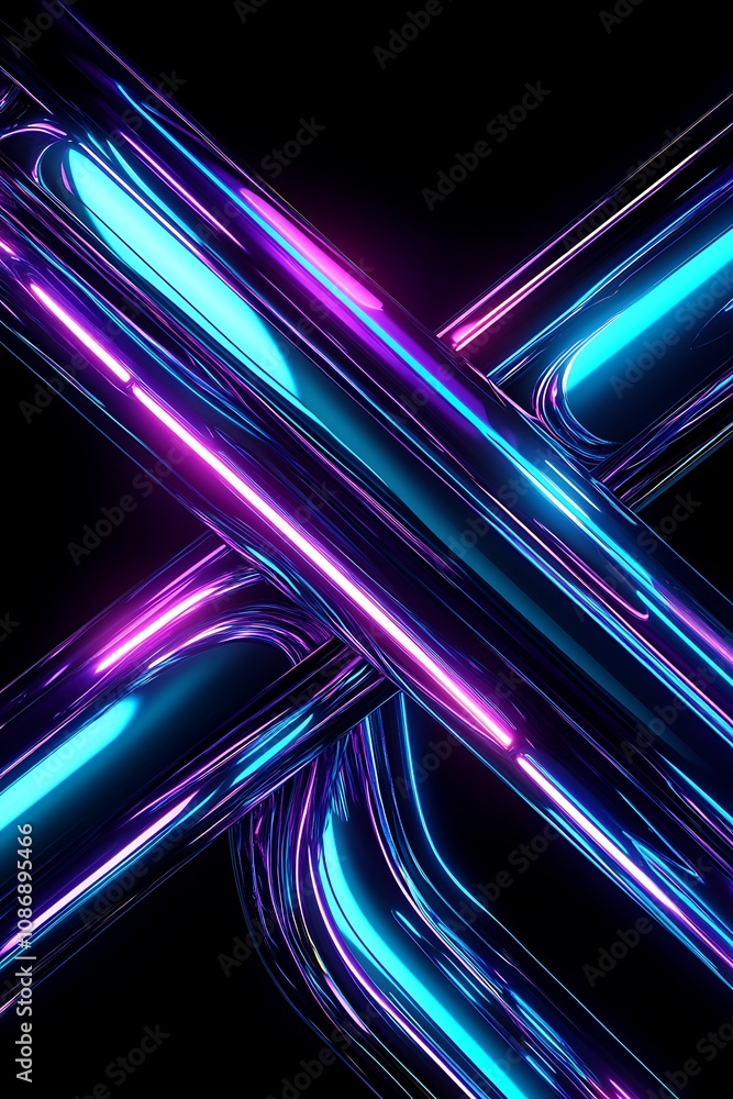 Aufkleber abstract neon lighted tubes crossing over each other with gleaming reflections and a dark background