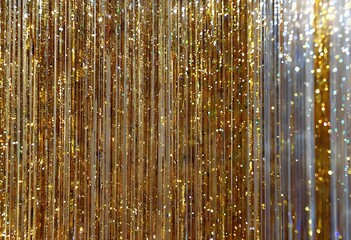 Radiant Sparkling Curtain – Rows of Gold and Silver Glitter Strands for Dynamic, Festive Backdrops