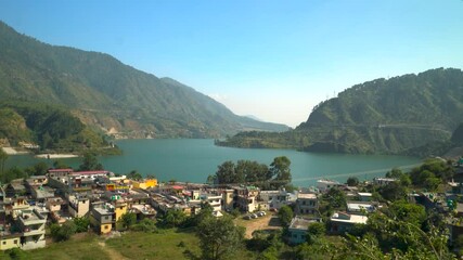 Chinyalisaur Town on Bhagirathi River with Mountain Views, Garhwal Himalayas, Uttarakhand, India