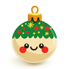 Cute Cartoon Christmas Ornament with Happy Face and Festive Design