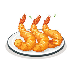 Simple flat 2D icon tempura fried shrimp isolated on a transparent background, vector, animation design, vector, flat design, animation design, simple flat 2D icon, minimalist
