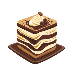 Simple flat 2D icon tiramisu dessert isolated on a transparent background, vector, flat design, animation design, vector, flat design, animation design, simple flat 2D icon, minimalist