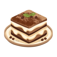Simple flat 2D icon tiramisu dessert isolated on a transparent background, vector, flat design, animation design, vector, flat design, animation design, simple flat 2D icon, minimalist