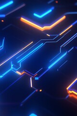 Fototapeta premium Abstract Technology Background with Futuristic Neon Lines in Blue and Orange, Ideal for Presentations, Digital Designs, and Tech-Related projects, Creating a Dynamic Atmosphere