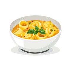 Simple flat 2D icon tortellini in broth isolated on  a white background, 2D flat illustration, food vector design