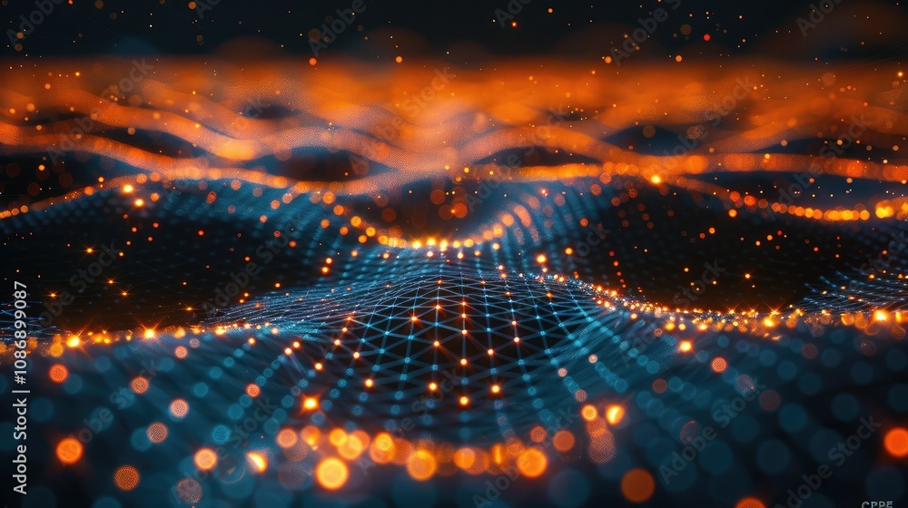 Aufkleber digital network of interconnected glowing nodes