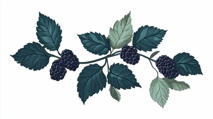 Blackberries with leaves isolated on white background.
