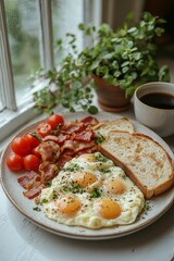 Classic Breakfast Plate with Eggs and Bacon
