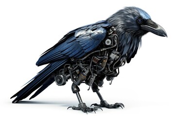 Fototapeta premium Cyborg raven animal bird white background.