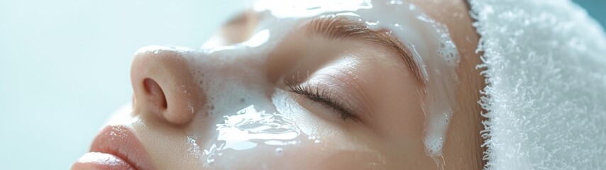 Fototapeta premium Beauty treatment close-up showcasing skin rejuvenation techniques, vibrant colors highlighting the products used, serene atmosphere emphasizing relaxation and self-care.