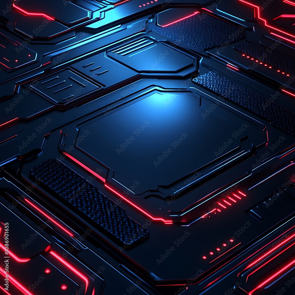 Poster futuristic abstract background with geometric patterns and neon lights highlighting textures of a hi