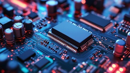 Obraz premium Close-up of a circuit board with a processor chip