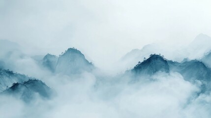 Chinese landscape ink painting, intricate brushwork revealing mountains and rivers, soft focus on surroundings enhancing depth, rich cultural heritage expressed through art.