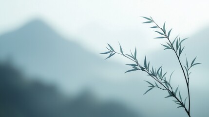 Obraz premium Ink Serenity, a closeup of a traditional Chinese landscape ink painting, featuring delicate brushwork and soft, ethereal background elements that enhance its tranquil beauty.