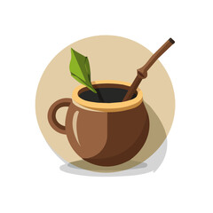 Simple flat 2D icon yerba mate isolated on a transparent background, vector, flat design, animation design, vector ,animation design, simple flat 2D icon, minimalist 