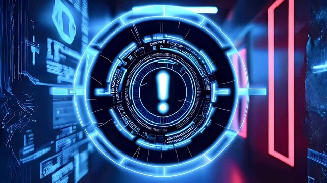 Futuristic digital interface with warning alert.