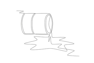 Waste bins are dumped into the river. Water pollution concept one-line drawing