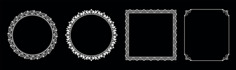 Set of decorative frames Elegant vector element for design in Eastern style, place for text. Floral black and white borders. Lace illustration for invitations and greeting cards.