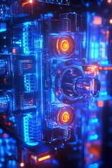 Fototapeta premium Futuristic Abstract Technology Background with Bright Neon Colors and Glowing LED Lights, Perfect for Sci-Fi Concepts and Modern Digital Design Projects