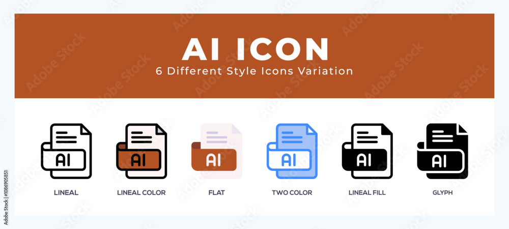 Poster ai file icon set with different styles. icons designed in filled. outline. flat. glyph and line colo