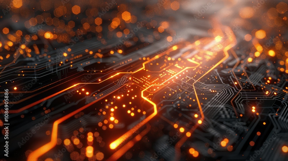 Poster futuristic circuit board with pulsating energy lines