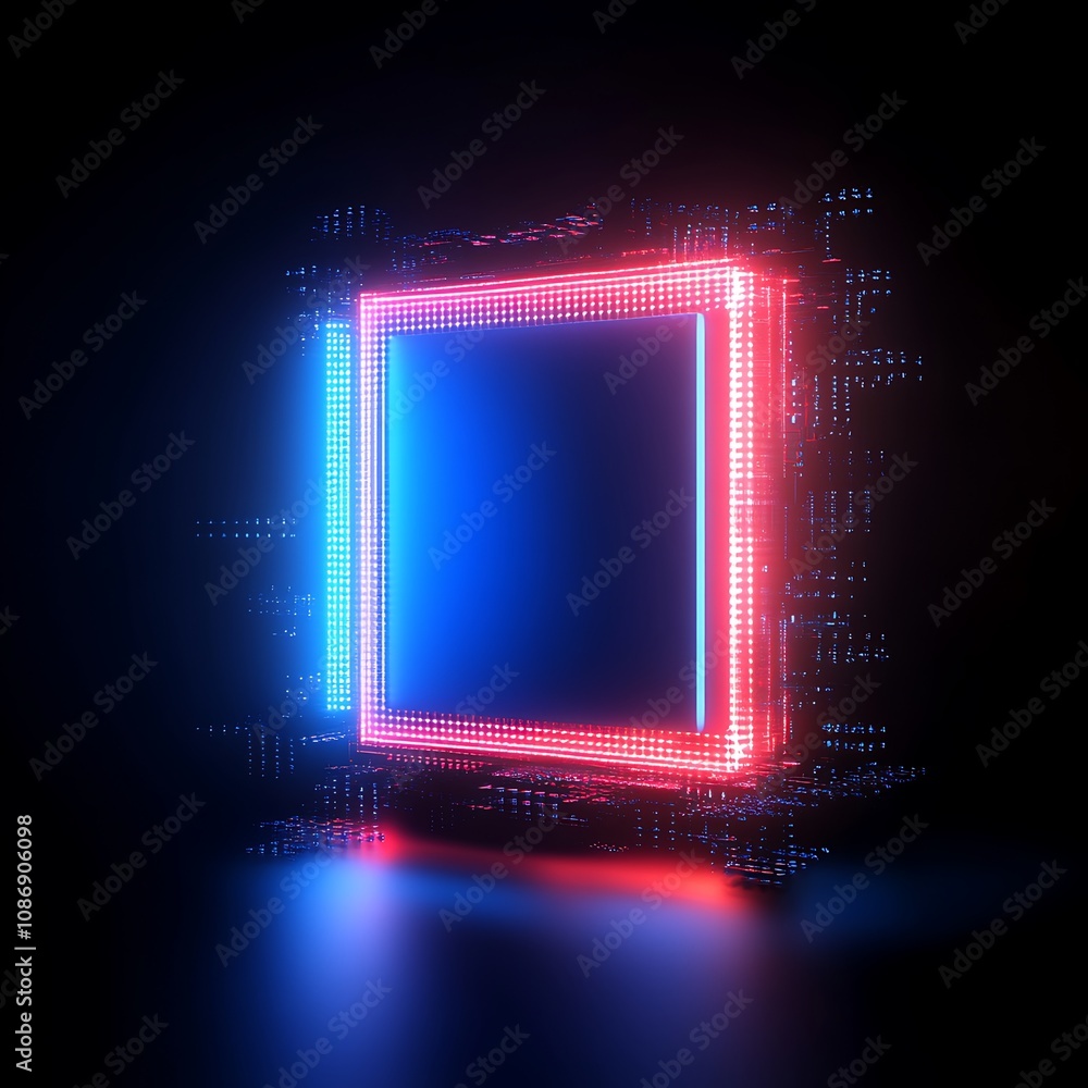 Poster futuristic data frame with neon lights and digital particles creating a modern abstract background f