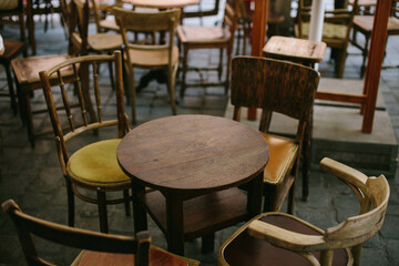 Vintage Wooden Chairs with  Mustard Upholstery at Flea Market
