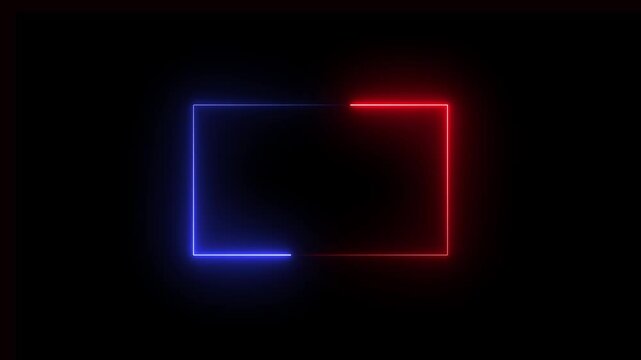 Neon animation with neon glowing 4k video. rectangle two collar animation and black background .