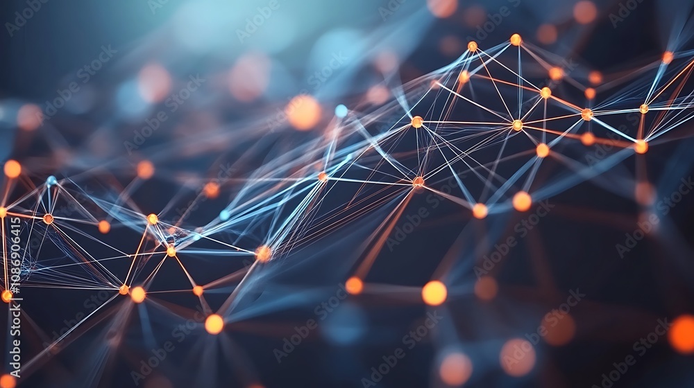 Poster abstract network: interconnected nodes and glowing lines in cyberspace