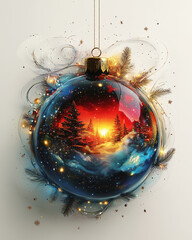 hand-painted christmas bauble with winter landscape