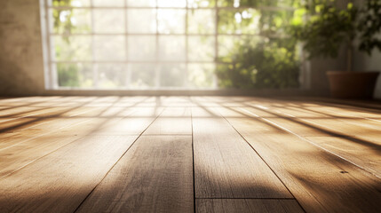 Sunlit 3D Render of a Cozy Living Room with Large Window and Wooden Flooring. Modern Interior Design Concept with Natural Light and Warm Ambiance