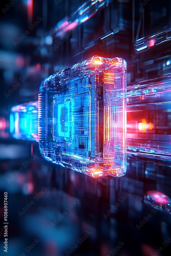 Poster futuristic digital technology abstract background with glowing circuit board patterns, data transmis