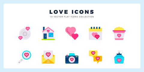 10 Love Flat icons pack. vector illustration.