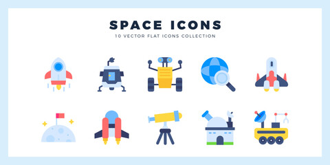 10 Space Flat icons pack. vector illustration. © Icon