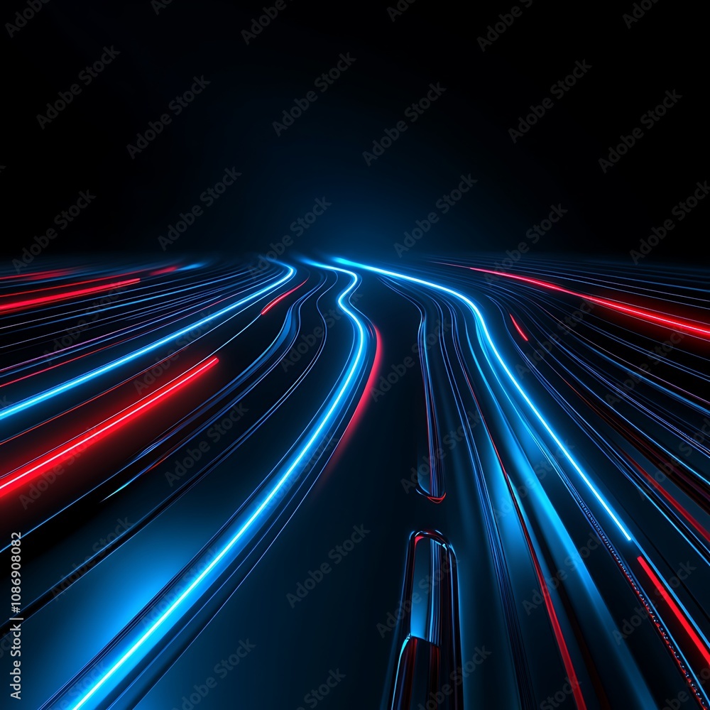 Poster futuristic light trails in a dark space creating a dynamic illumination effect for backgrounds and a