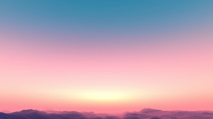 Fototapeta premium A serene depiction of a mountain range bathed in soft pastel hues at dawn, showcasing the beauty of nature under the glowing morning sky with a rising sun. 