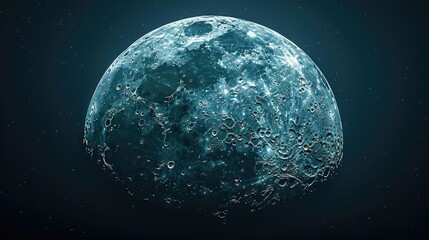 A close-up view of the moon, showing its craters and surface details, against a dark blue starry sky.
