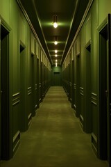Green hallway vintage hotel architecture illuminated punishment.