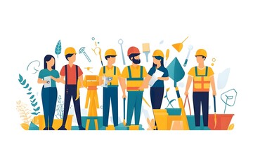 Labour day Safety hard hat and Construction tools background Labour Day concept on isolated background. 1st May celebrate on Labour Day is an annual holiday. celebration, day, poster, illustration,